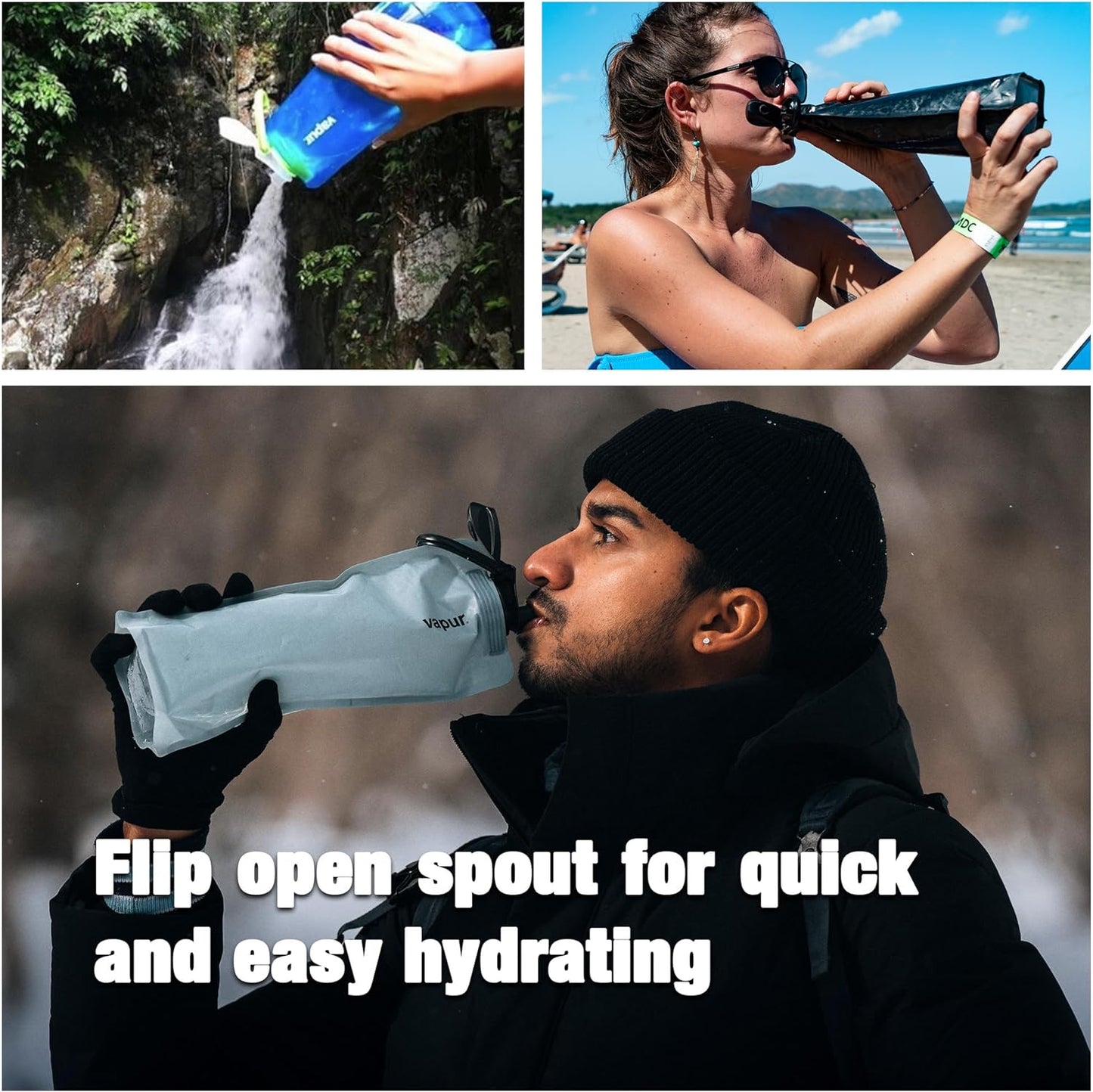 Vapur Anti-Bottle - Flexible Collapsible Water Bottle with Detachable Carabiner | 34 Ounce, Admiral Blue