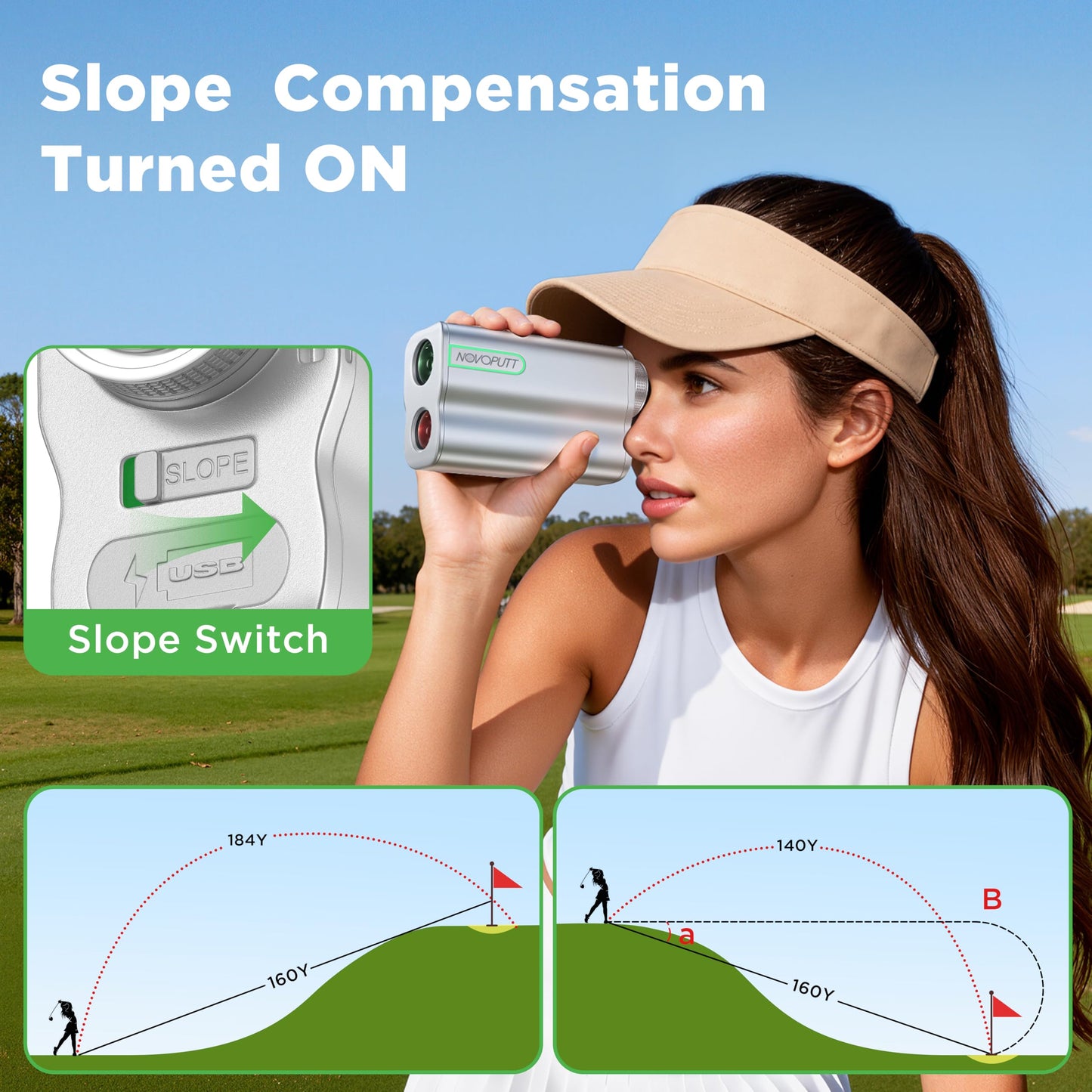 1200 Yards Golf Range Finder with External Slope Switch, Magnetic Aviation Aluminum Body, 7X Magnification Laser Rangefinder for Golf & Hunting, USGA Tournament Legal, USB-C Rechargeable & 0.5S Lock