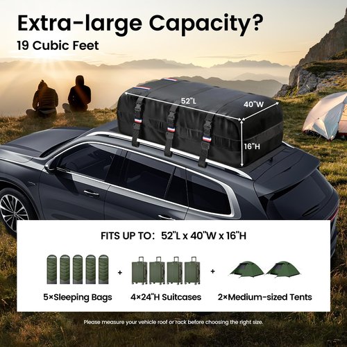Kylinlucky Roof Cargo Bag 19 Cubic Feet – IPX6 Waterproof, 1200D Triple-Layer, Universal Fit for Cars & SUVs (No Rack Needed), with 6 Hooks, Anti-Slip Mat & Storage Bag