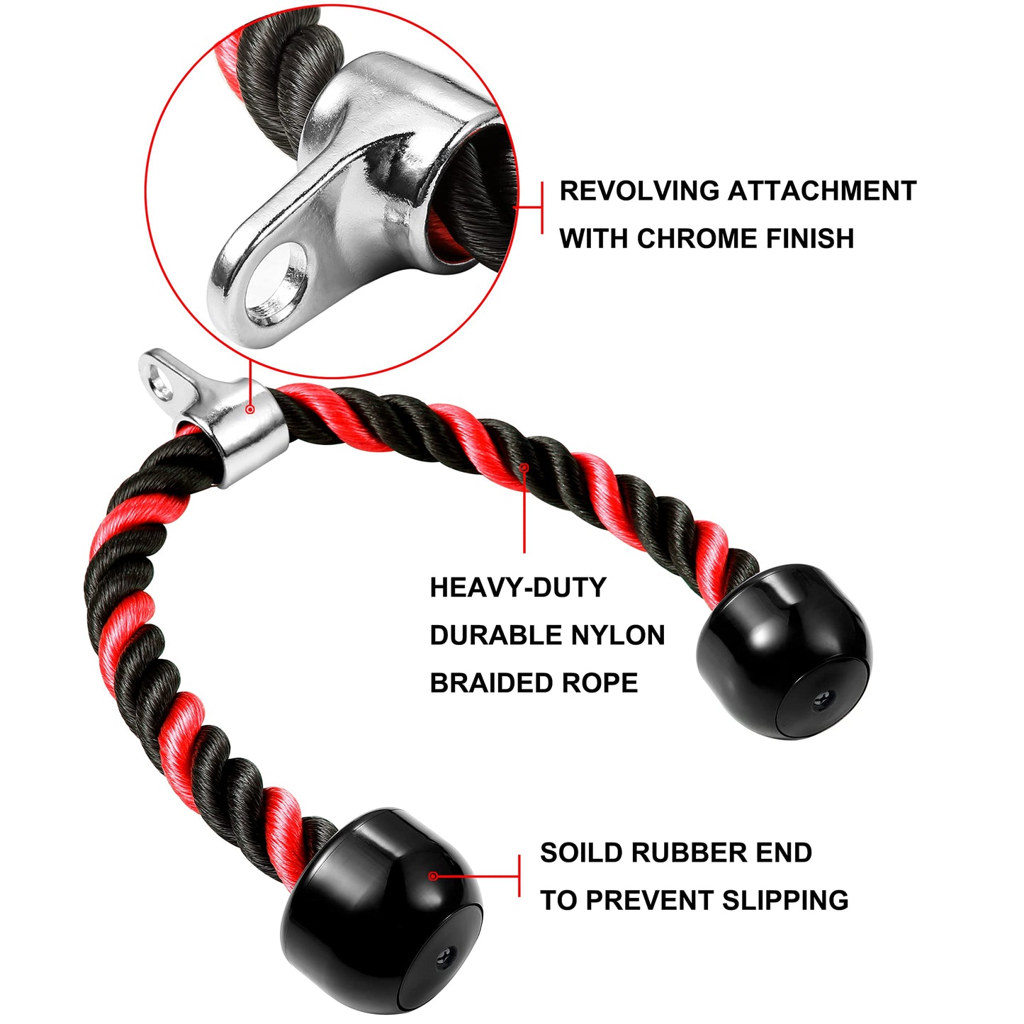 AWEFRANK Tricep Rope Cable Attachment 36 Inch Non-Slip Grip for Gym Red