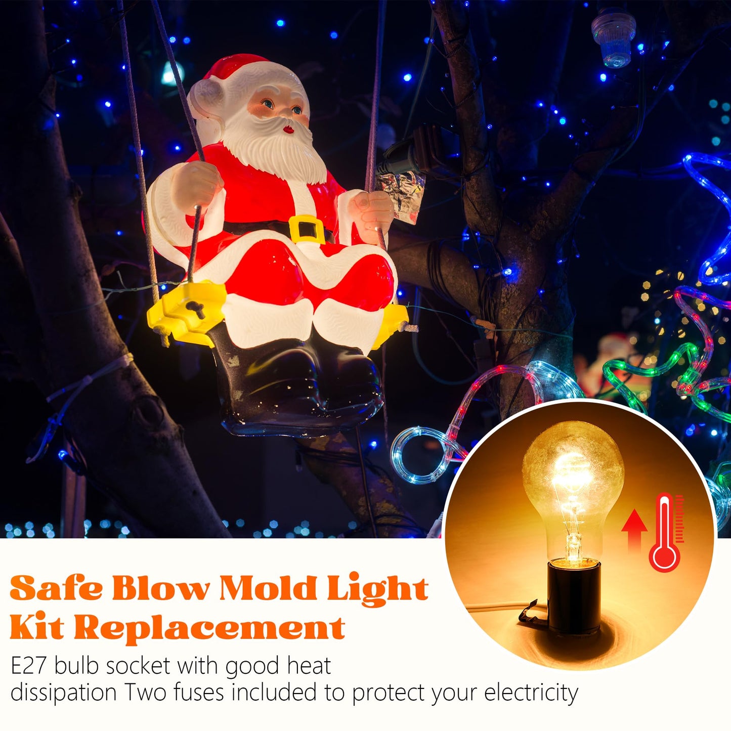 Meonum 18 Set Blow Mold Light Kit Replacement, E27 E26 Single Light Cord Kit with Switch Fuse Plug, for Indoor Outdoor Halloween Christmas Village House Craft Decorations and Salt Lamp