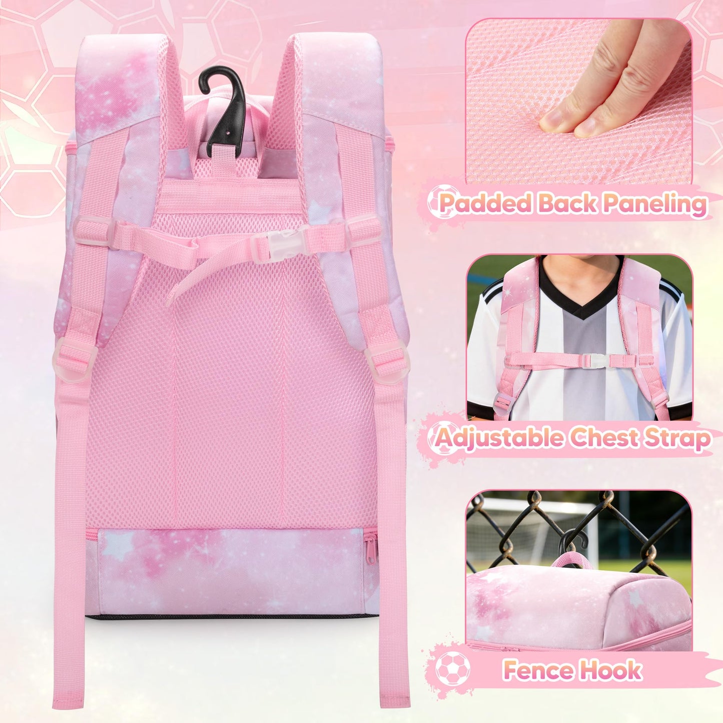 Smasrob Soccer Backpack for Girls with Separate Ball Pocket and Shoe Compartment, Sports Bags for Soccer, Basketball, Volleyball