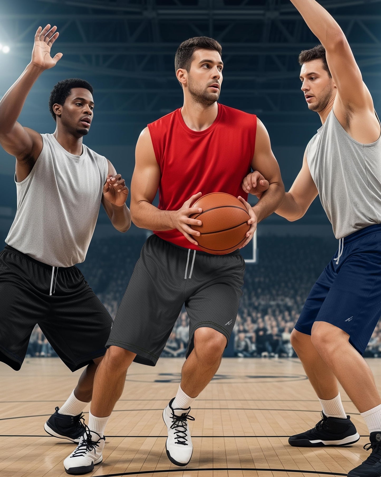 NY Threads Quick Dry Knit Men's Athletic Shorts Loose-Fit Running Gym Shorts for Men, Medium, Black/Navy/Dark Grey