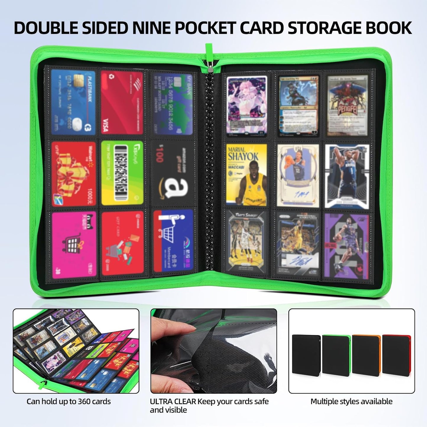 Skiennix Premium Trading Card Storage Album - 9 Pocket Zipper Binder for 360 Cards | Black & Red