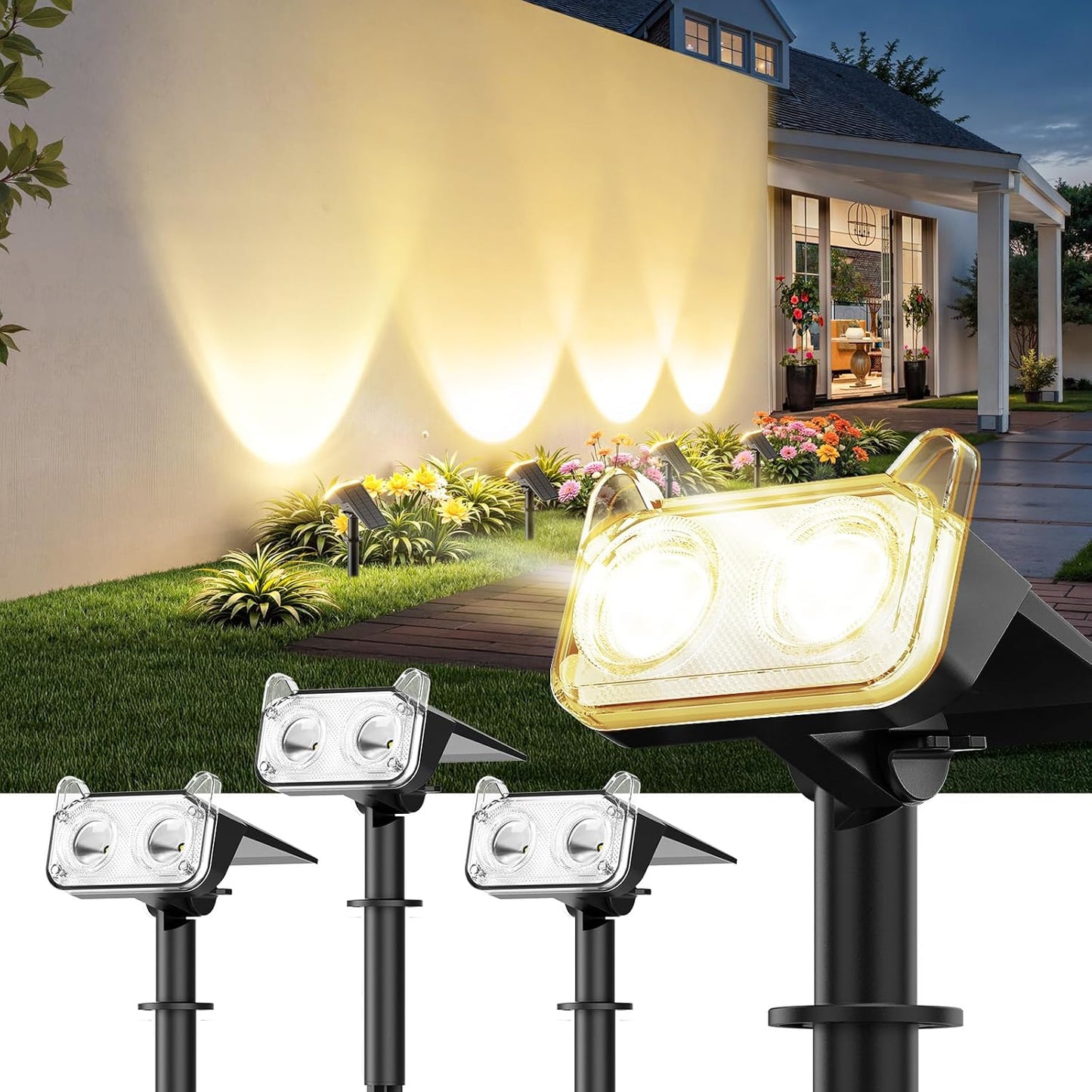 6 Pack Solar Spot Lights Outdoor - Waterproof LED Landscape Lighting, Auto ON/OFF, 135° Adjustable for Garden, Pathway & Tree Decor