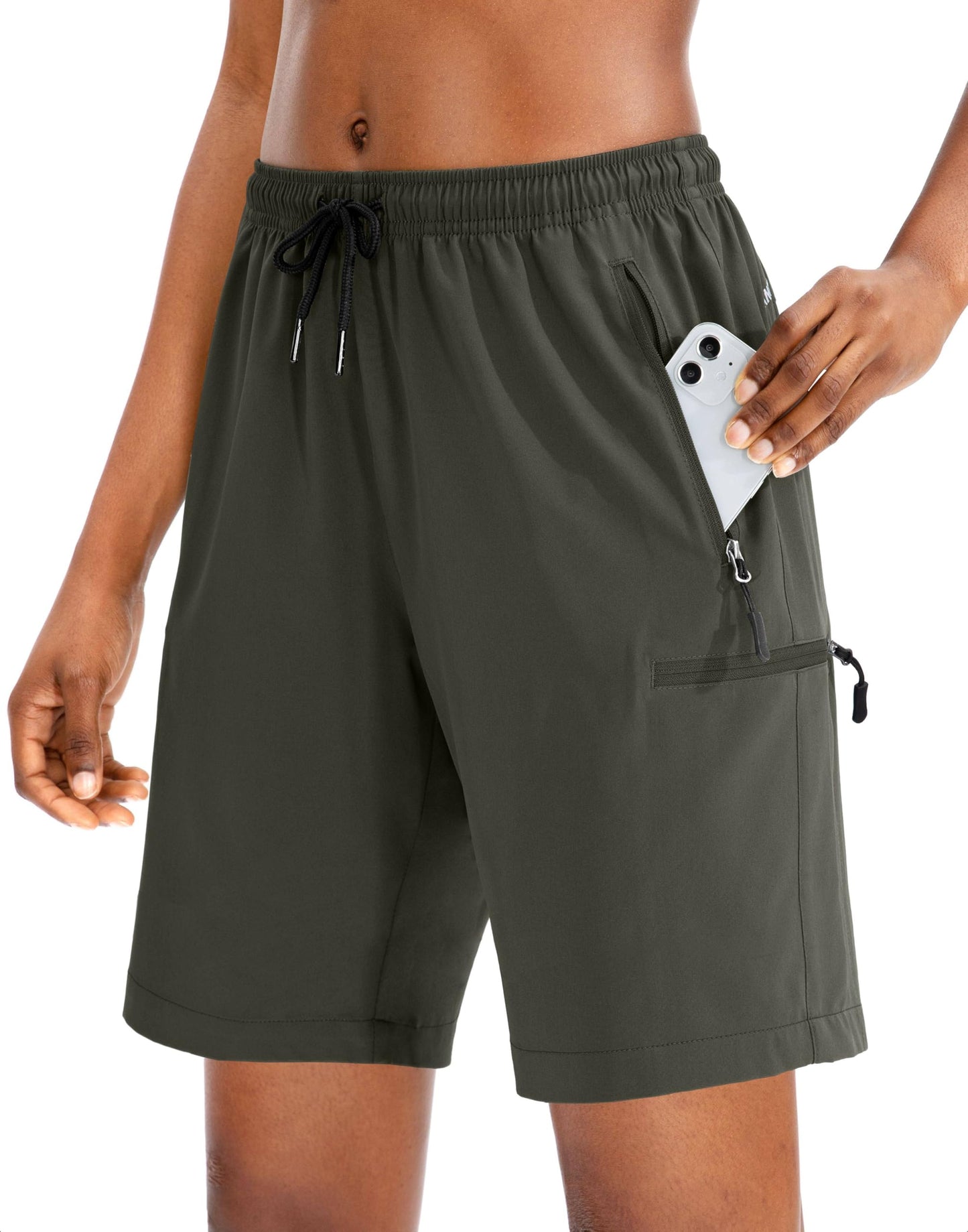 SANTINY Women's 5''/ 7''/9'' Hiking Cargo Shorts Quick Dry Lightweight Summer Shorts for Women Athletic Golf Zipper Pockets(Army Green_XXL)