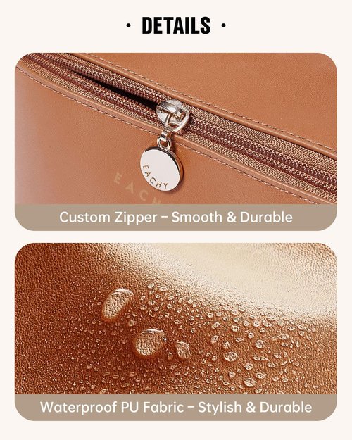 EACHY Travel Makeup Bag - Large Capacity Waterproof PU Leather Cosmetic Organizer | Portable Toiletry Bag for Skincare & Brushes