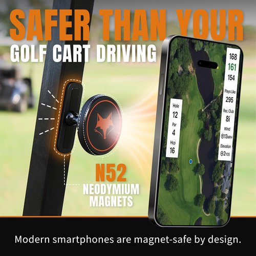 DESERT FOX GOLF Magnetic Phone Mount - Ultra Strong Magnetic Golf Cart Phone Holder - 360° Rotation - Secure No-Slip Grip - Instant GPS, Music, and Scoring App Access