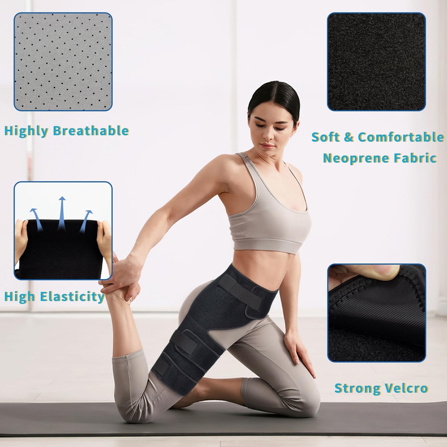 Hiball Adjustable Hip Brace, Groin & Hamstring Compression Wrap for Men Women, Thigh Compression Sleeve With 6 Pressure Straps, Buttock & Quad Support, Upper Leg Brace for Sciatic Nerve Pain, Bursitis