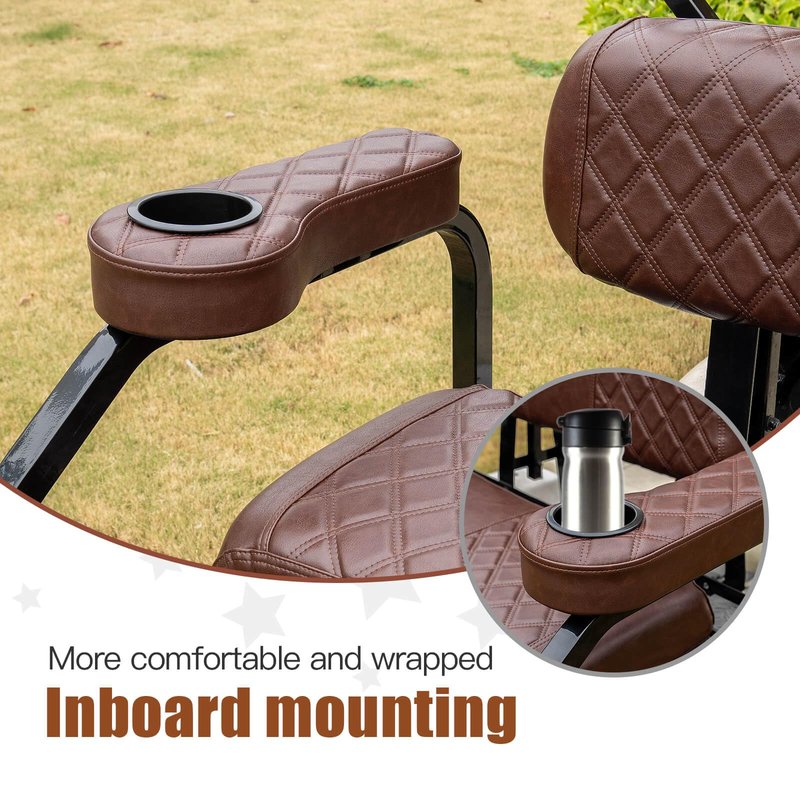 NOKINS Golf Cart Armrest with Cup Holder for EZGO/Club Car/Yamaha, No Drilling Required, Golf Cart Flip Hinged Armrest for Rear Seat with 1 inch Square Tube Frame (Brown&Brown 8438)