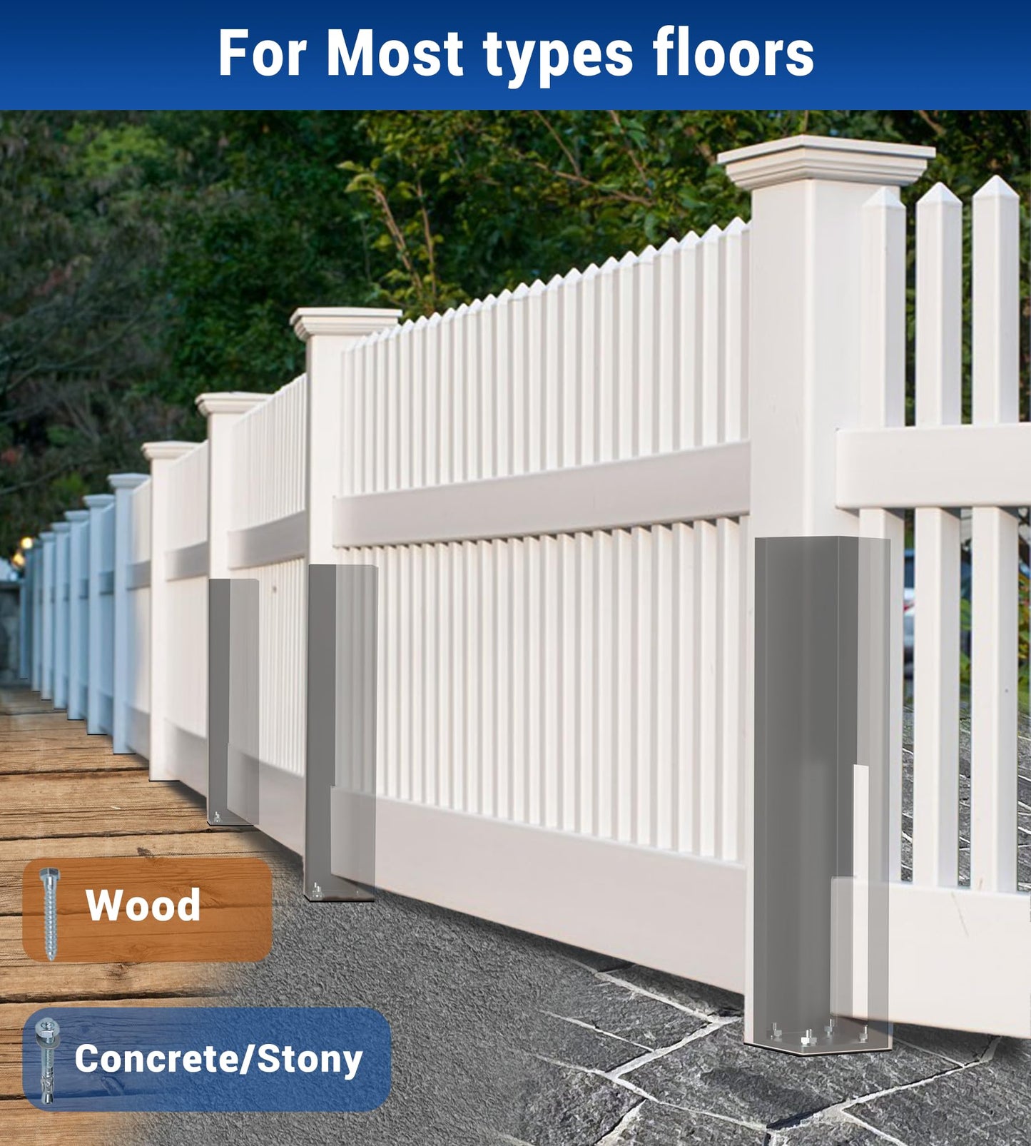 vikofan 5x5x24 Vinyl Fence Post Mount Tower with Outdoor Powder Coating for Vinyl Fence,2PCS Fence Post kit,Full Weld Fence Post Insert