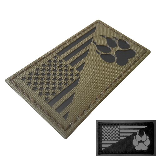 Infrared IR K9 Dog Handler Paw K-9 USA Flag Tactical Morale Touch Fastener Patch (Ranger Green)