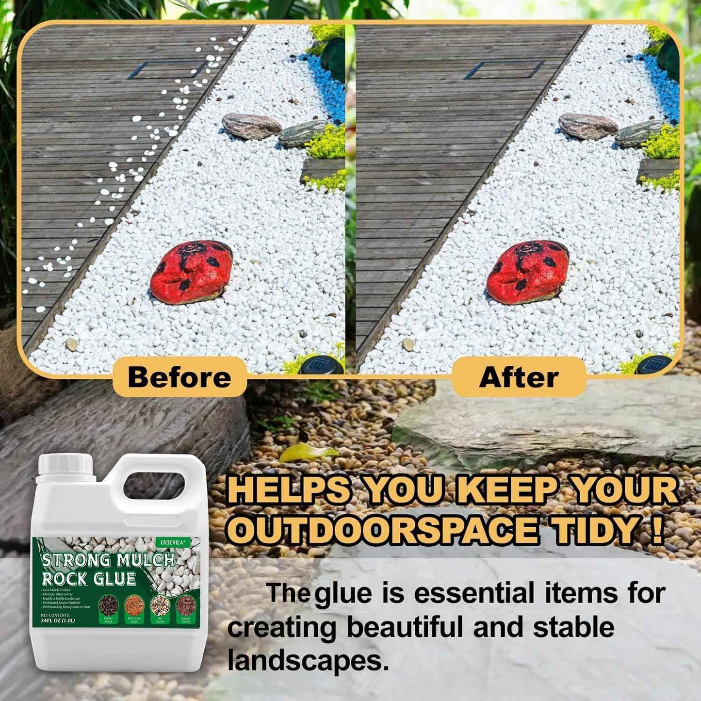 Strong Concentrate Rock Glue, Makes 42oz Weather-Resistant Mulch Glue for Indoor & Outdoor Use All Year Round, Max Clear Gravel Binder for Landscaping, Sticky Gravel Adhesive - Lockdown Rubber/Pebble