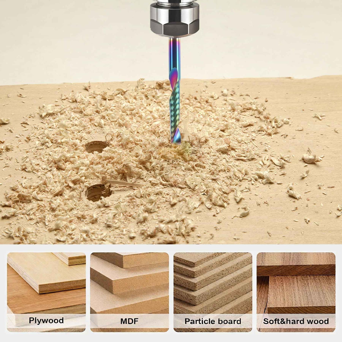 BFVV 10 pcs O Flute CNC Router Bit Set, 1/8-inch Shank Single Flute End Mill, Spiral Up-Cut Solid Carbide Milling Cutters with DLC Coating, Ideal for Aluminum, Plastic, Acrylic, Wood, MDF and PVC