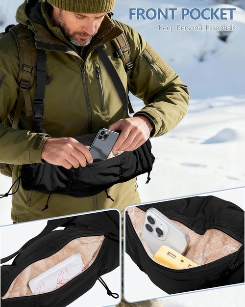 Smasrob Hand Warmer Pouch with Silent Material, Drawstring Tighteners and Adjustable Strap, Hand Muff for Hunting, Golf, Football Winter Outdoor Activities, Black