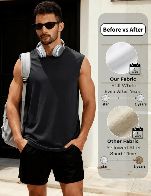 TACVASEN Men's Tank Tops Sun Protection Breathable Sleeveless Muscle Shirts for Workout Running Moisture Wicking Black L
