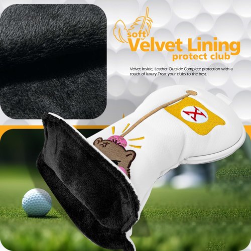 Golf Club Cover for Driver Fairway Wood Hybrid Cover, Wootfairy Waterproof Leather White Golf Club Headcovers Accessories Compatible with Taylormade Odyssey and More Brand (4 pcs-1.3.5.X)