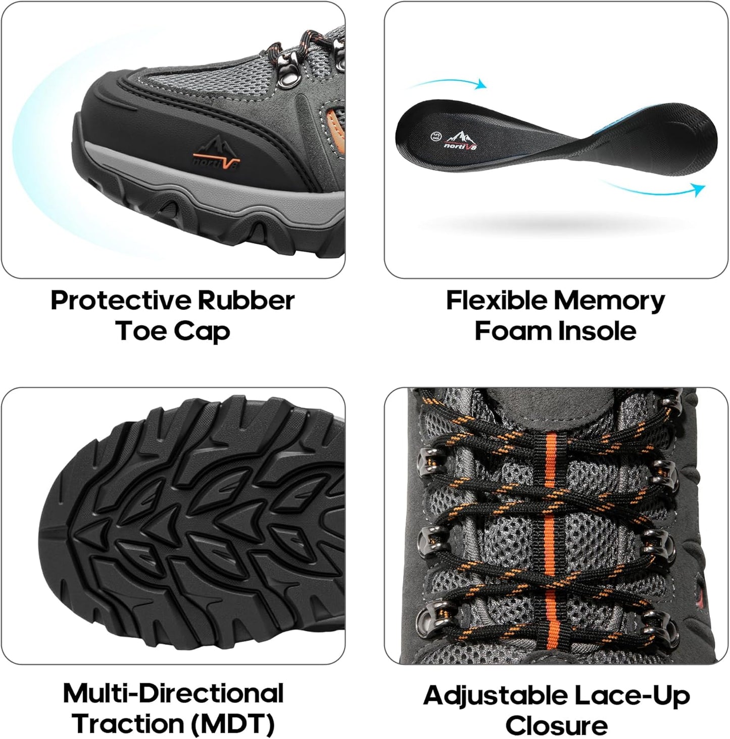 NORTIV 8 Men's Waterproof Leather Hiking Shoes - Low-Top Design for Outdoor Trails & Camping