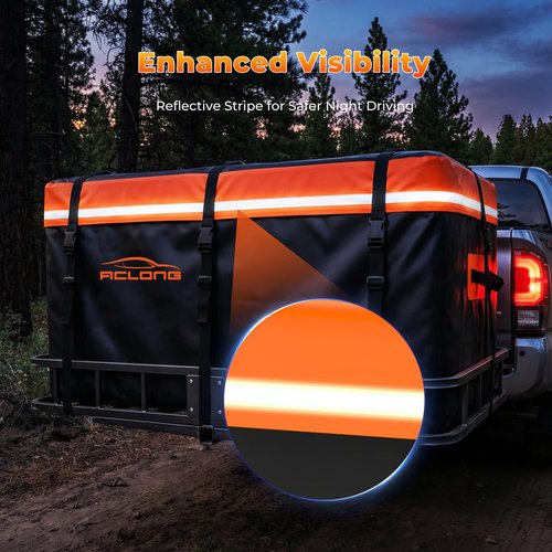 Hitch Mount Cargo Carrier Bag, Waterproof Soft Shell 20 Cubic Feet, Universal for Truck Pickup with Hitch Basket, 8 Reinforced Straps, Solid Buckles,Reflective Strip,Carry Handles,Combination Lock