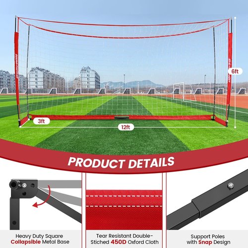 Bearwill Soccer Goal - 12X6FT Portable Soccer Net with Upgraded Collapsible Base | Easy Setup for Indoor/Outdoor Practice