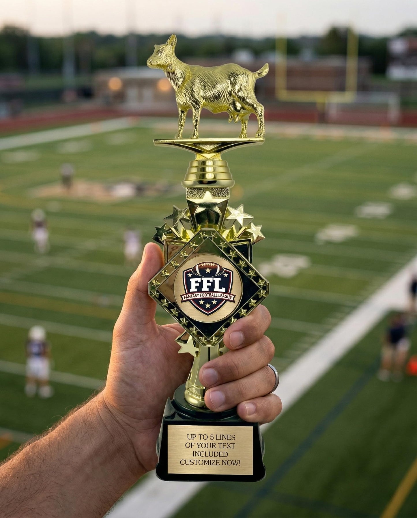 Customizable Fantasy Football Trophy, 13" Tall Gold Goat Trophy Award