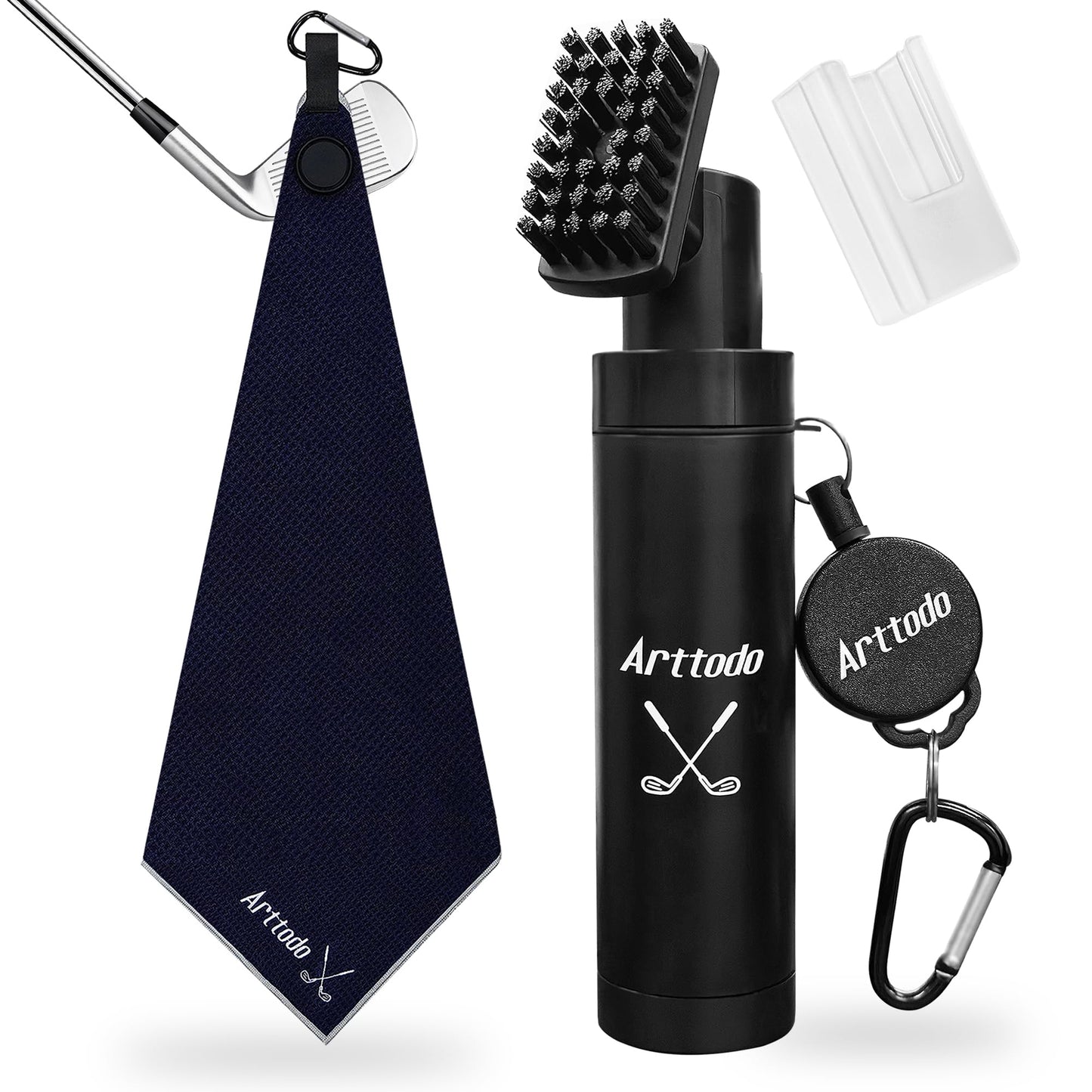 Arttodo Golf Club Cleaning Kit, Absorbent Golf Towel with Waffle Design and Large Capacity Golf Club Cleaning Spray Brush, Portable Golf Club Cleaner Accessories for Men Women