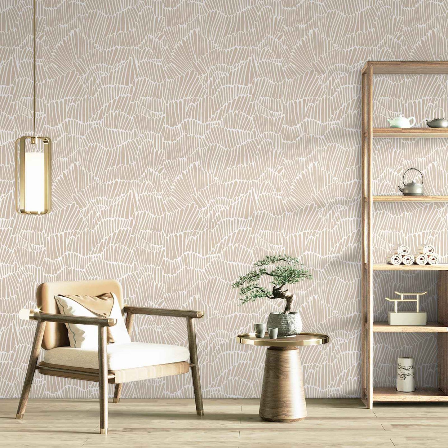 Guvana Beige Peel and Stick Wallpaper Boho Beige and White Contact Paper Modern Striped Self Adhesive Waterproof Wall Paper for Bathroom Bedroom Decor Removable Temporary Rv Wallpaper Roll 17.3"×787"