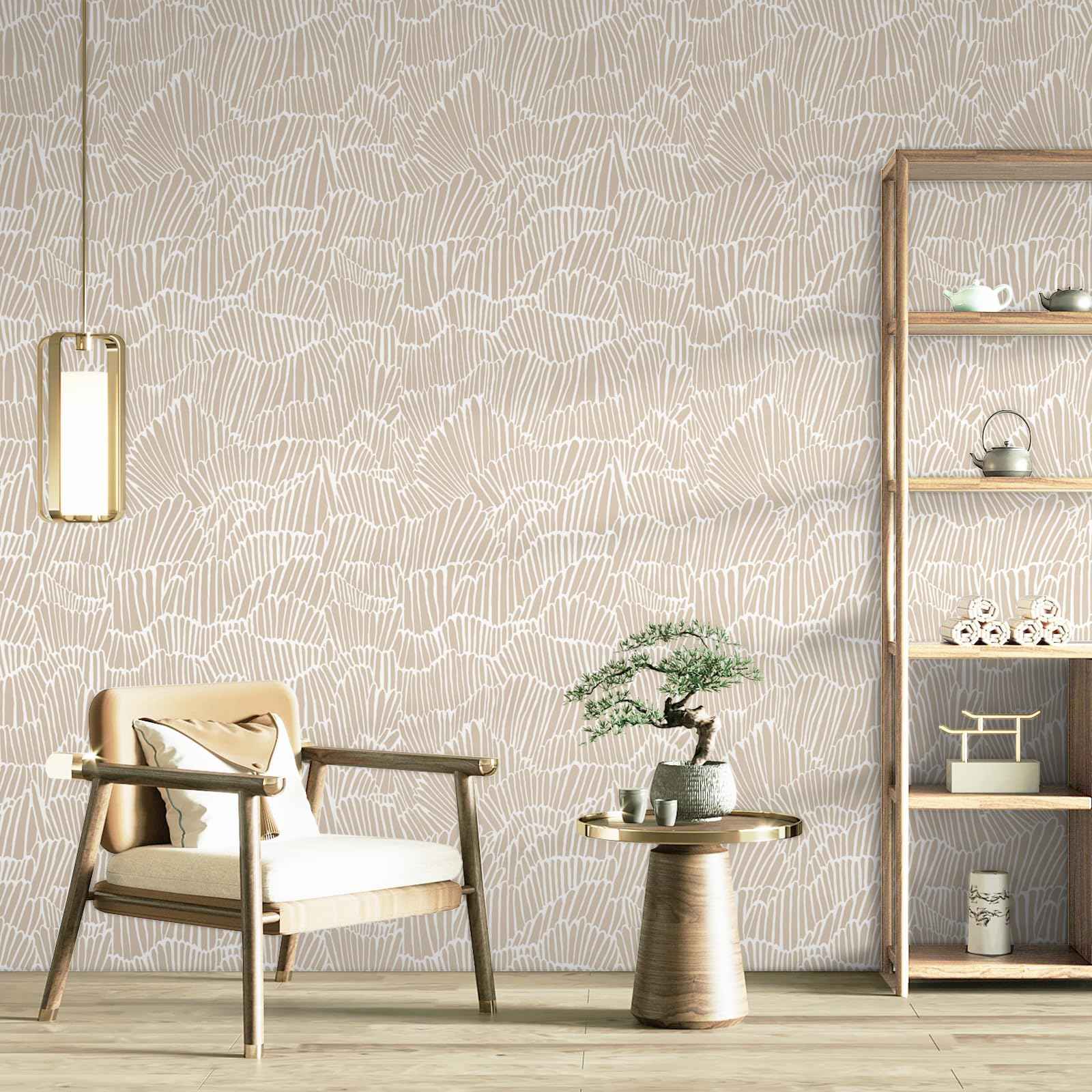 Guvana Beige Peel and Stick Wallpaper Boho Beige and White Contact Paper Modern Striped Self Adhesive Waterproof Wall Paper for Bathroom Bedroom Decor Removable Temporary Rv Wallpaper Roll 17.3"×787"