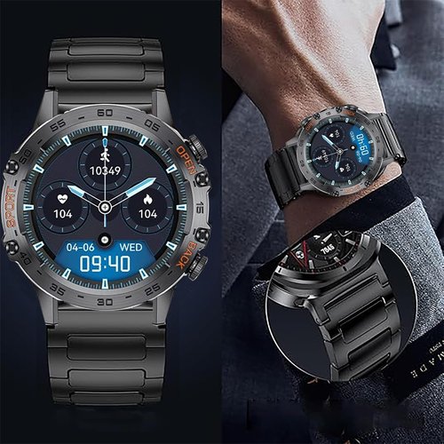 Lamshaw Compatible with Amazfit T-Rex 2 bands, Solid Business Stainless Steel Metal Bands Compatible with Amazfit T-Rex 2 Smart Watch (Black, for T-Rex 2)