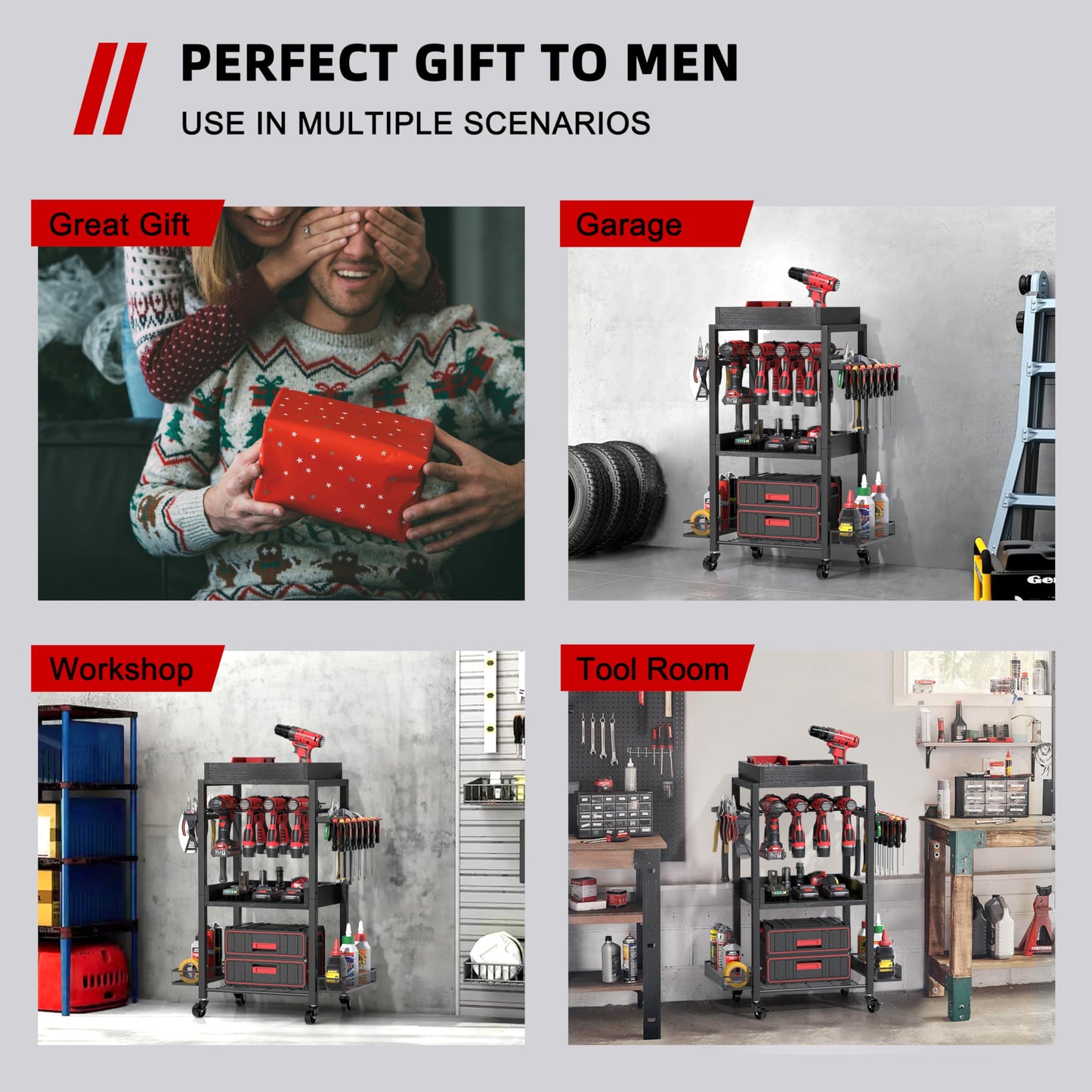 DEWALT Power Tool Organizer - Garage Storage Shelving with Rolling Cart & Open Tool Chest Cabinet Box Organizer with Wheels - Workshop & Gift Ideas for Men, Dad