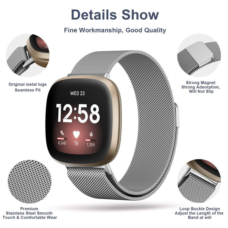 Meliya Metal Bands for Fitbit Sense 2 / Fitbit Sense/Fitbit Versa 4 / Versa 3 for Women Men, Stainless Steel Wristband Replacement Straps for Fitbit Versa 4/Sense 2/Sense/Versa 3 Smartwatch