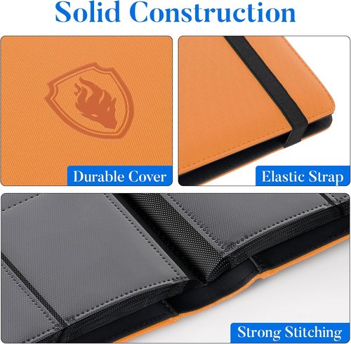 Fabmaker Premium 9 Pocket Card Binder - Sturdy PU Cover for 540 Cards | Sleek Orange Trading Card Album