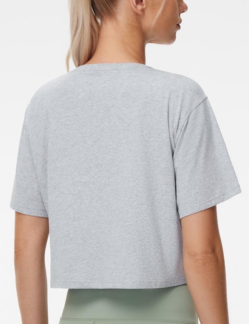 THE GYM PEOPLE Women's Workout Crop Top T-Shirt Short Sleeve Boxy Yoga Running Cropped Basic Tee Heather Grey