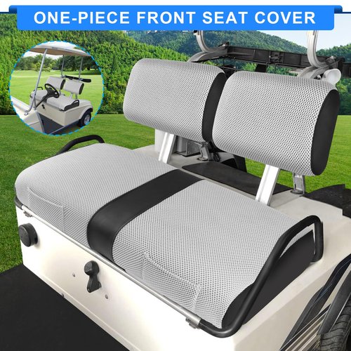 iLSKW Golf Cart Seat Covers for Club Car DS Pre-2000 Seat Cover OEM Front,Breathable Fabric and Leather Front Seat Cover,Full Wrap-Around Design of Club Car DS 1982-2000 Golf Cart Front Seat Cover