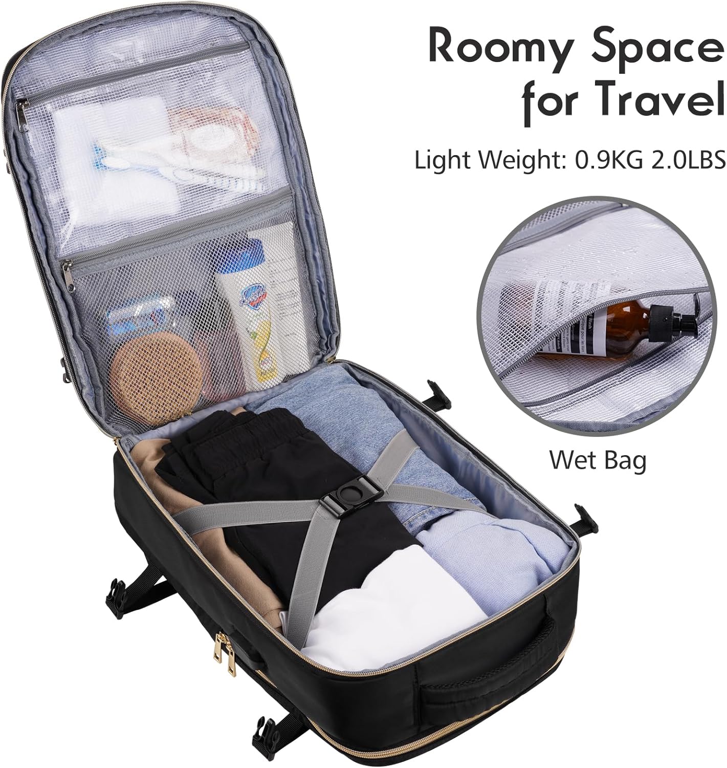 MOMUVO Travel Backpack - Airline Approved Carry-On for Women | 15.6" Laptop, USB Charging, Black