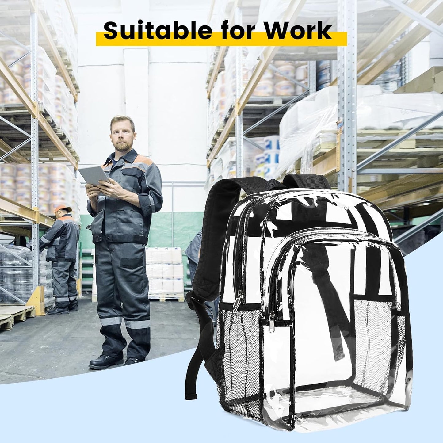 Vorspack Clear Backpack - Heavy Duty Transparent Bookbag for School, Work & Concert | Large Black Design