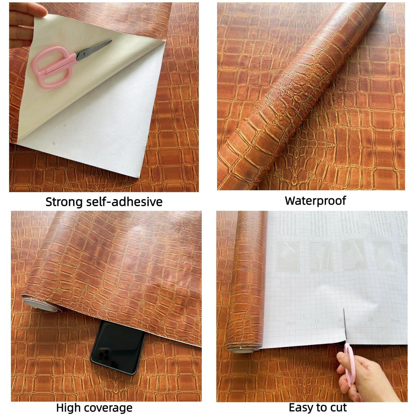 Wookmmy Vintage Dark Brown Faux Crocodile Print Wallpaper Peel and Stick 17.7"x78.7" Self Adhesive Removable Waterproof Contact Paper Renter Friendly for Bathroom Living Room Office Wallpaper