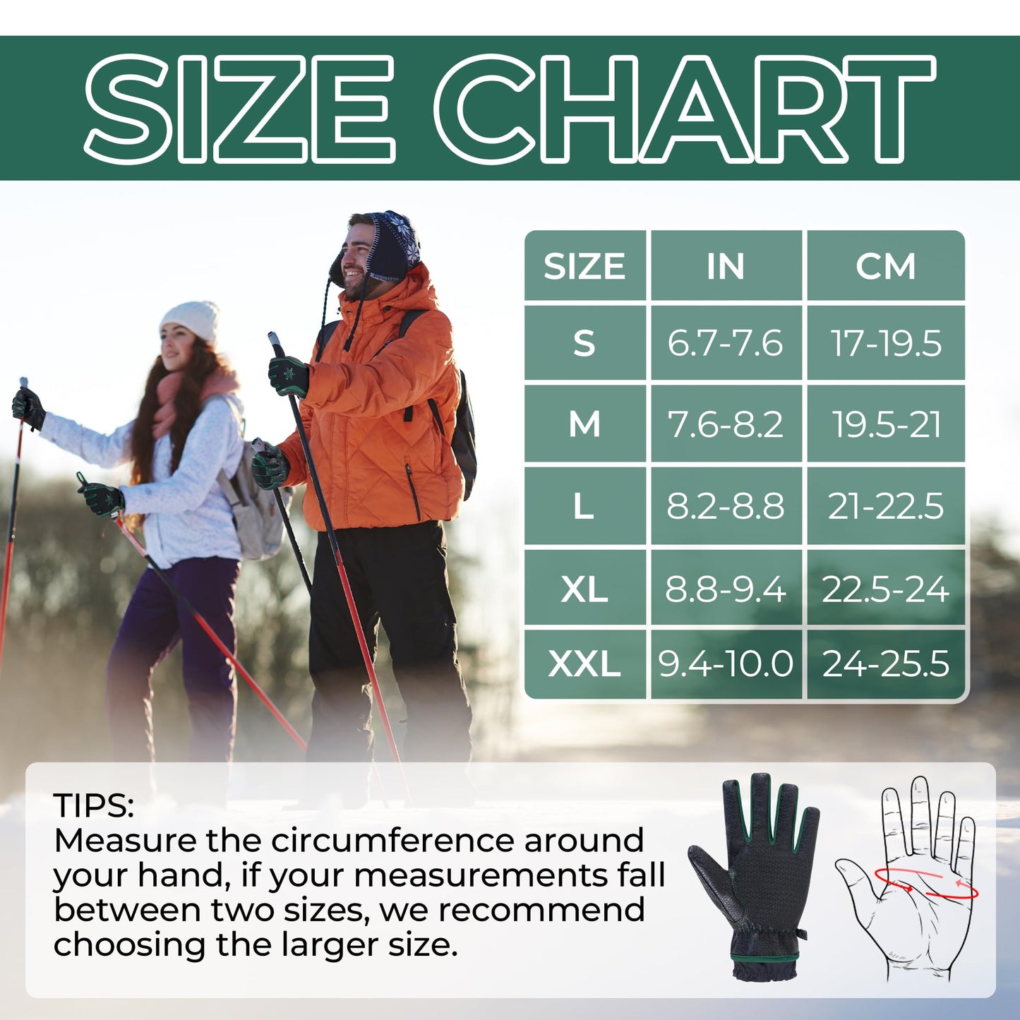 HANDLANDY Winter Work Gloves for Men Women, Warm 3M Thinsulate Insulated Waterproof Thermal Touchscreen Gloves for Cold Weather Working, Hiking, Skiing, Driving (Green, Large)