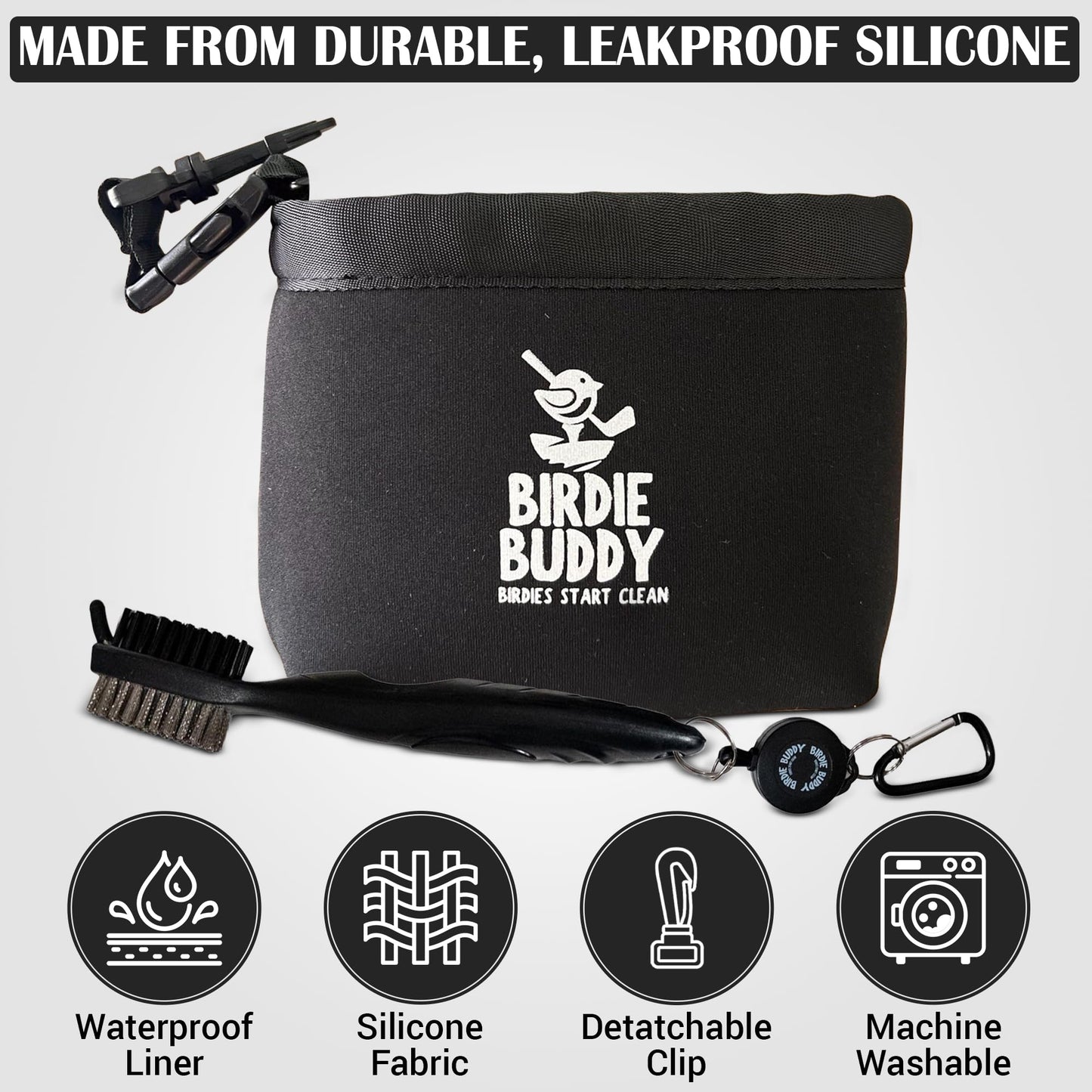 Birdie Buddy Golf Club Washer Bag with Retractable Brush – Portable Golf Club Cleaner, Durable Silicone Bag, Easy On-The-Go Club Cleaning Tool