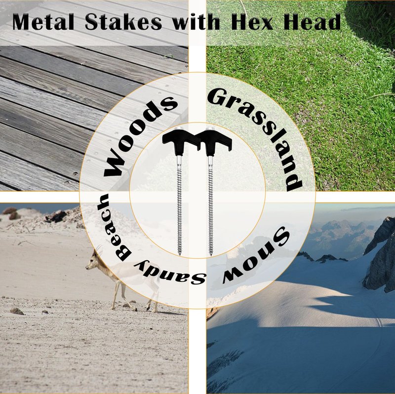 Nexboraque 20 Pack Screw in Tent Stakes, 8 Inch Heavy Duty Ground Anchors with Hex Head Drillable Tent Pegs Camping Stakes for Patio, Garden, Canopies, Grassland, Outdoor (Black)