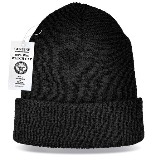 Knit Outdoor 100% Wool GI Watch Cap – Warm Wool Beanie, Winter Hat for Outdoor, Hiking, Skiing & Cold Weather, Made in USA (US, Alpha, One Size, Black)