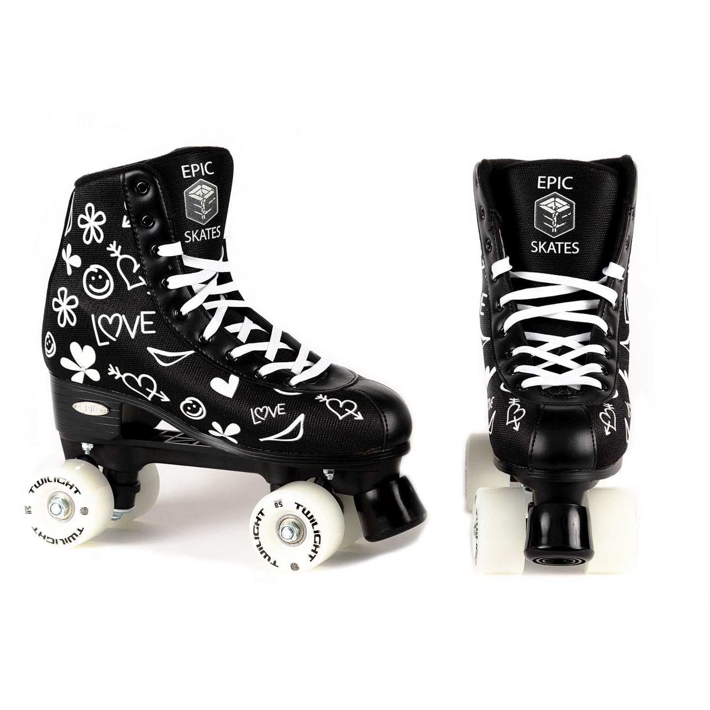 Epic Skates Luv Quad Roller Skates, Black/White, Ladies 4