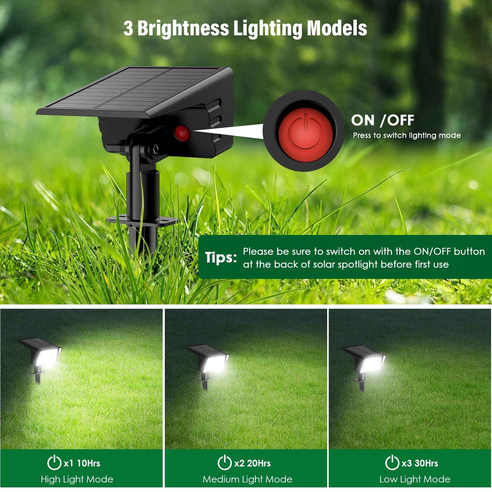 LAMKEEP Solar Spot Lights Outdoor with 60 LED & Auto On/Off, 2 Pack Solar Lights Outdoor Waterproof IP68 with 3 Lighting Modes, 2-in-1 Solars Landscape Light for Outside, Garden, Yard(Cool White)