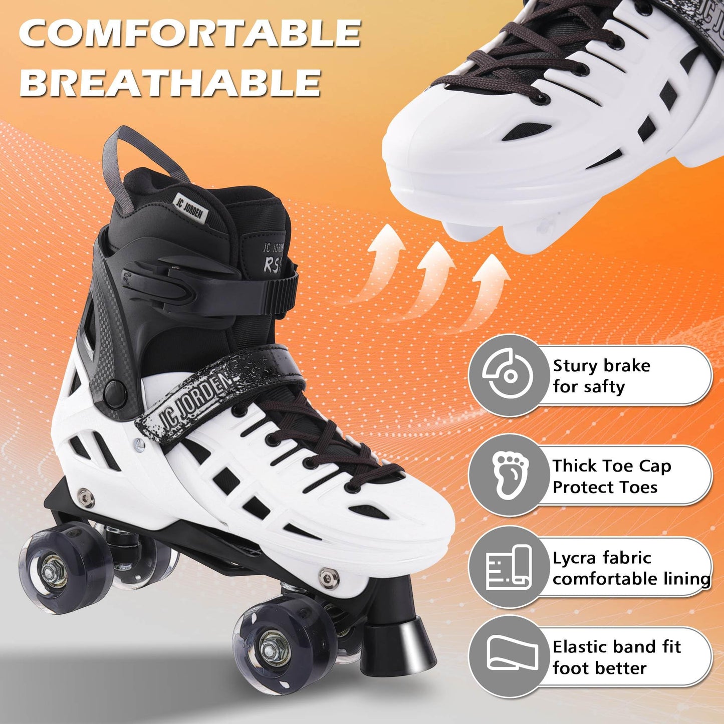JC JORDEN Roller Skates for Kids Girls Boys, 4 Sizes Adjustable RollerSkates with Light Up Wheels for Children, Durable Outer Shell Roller Shoes, Beginners Outdoor Sports, Toddler Kids Ages 4-12