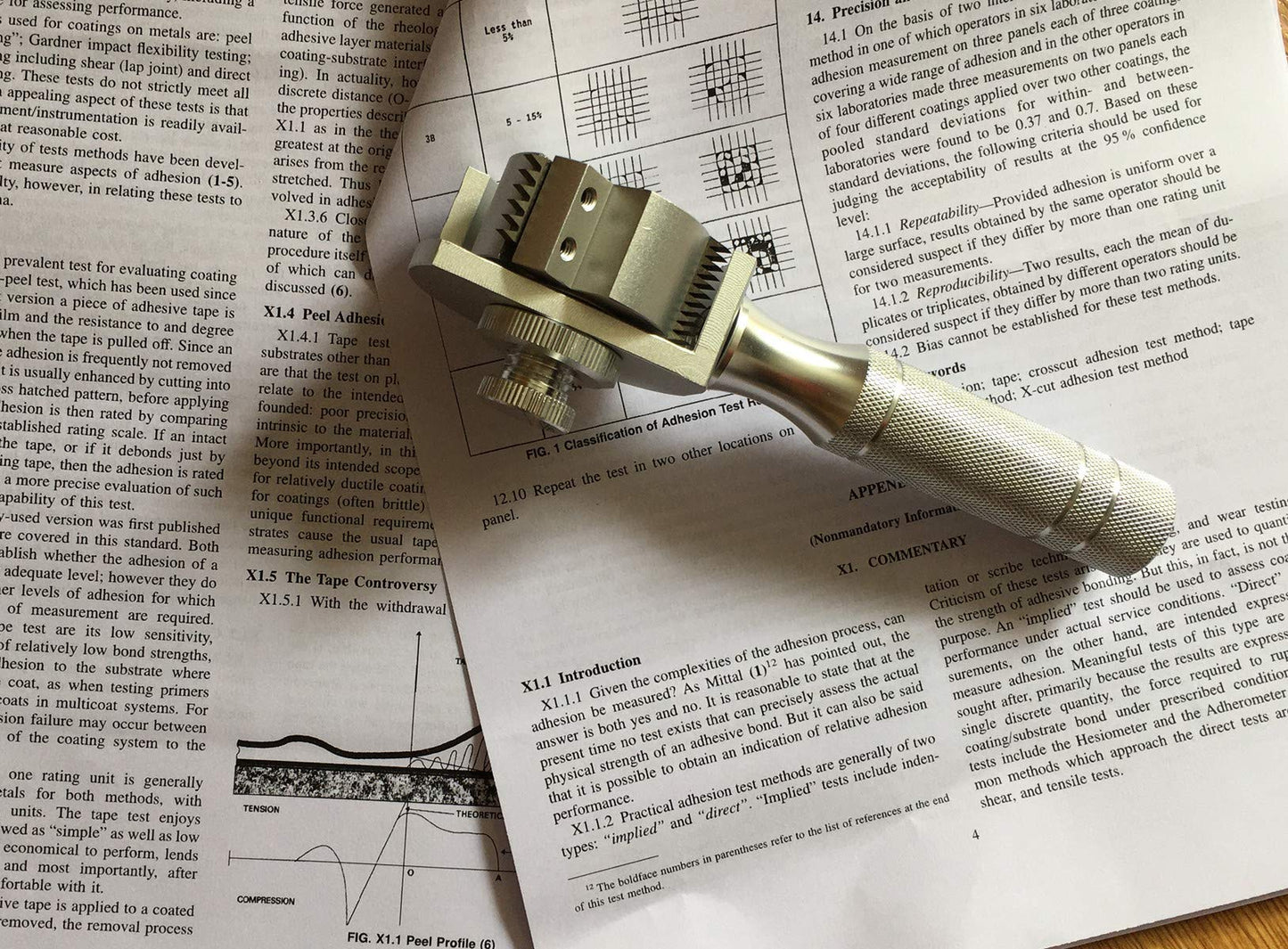 Cross Hatch Adhesion Tester Kit with Rotating 3-Blade Head & Test Result Chart - Precision Tool for Paint, Coating, Plating, Spray Finish Surfaces
