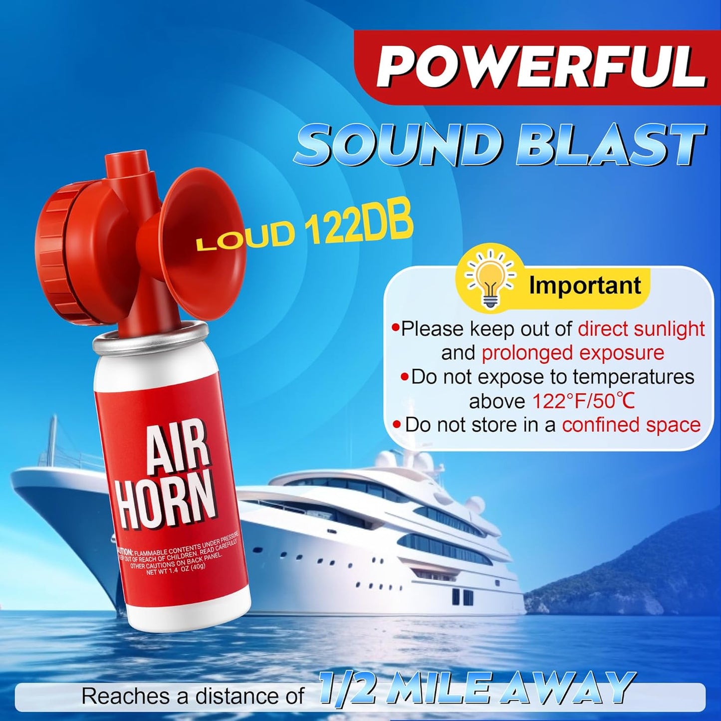 Saillong Marine Air Horn - 1.4oz Loud Safety Horn for Boats & Sporting Events | Emergency Use