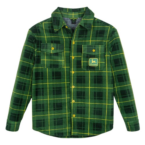 John Deere Mens Flannel Shacket with Fleece Lining Plaid Green/Gray X-Large