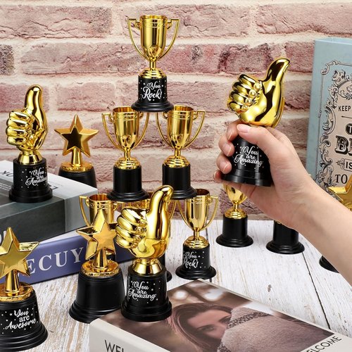 Lenwen Gold Trophy Awards - 36 Pack Mini Thumbs Up Cups for Classroom & Sports | Perfect Back to School Gifts