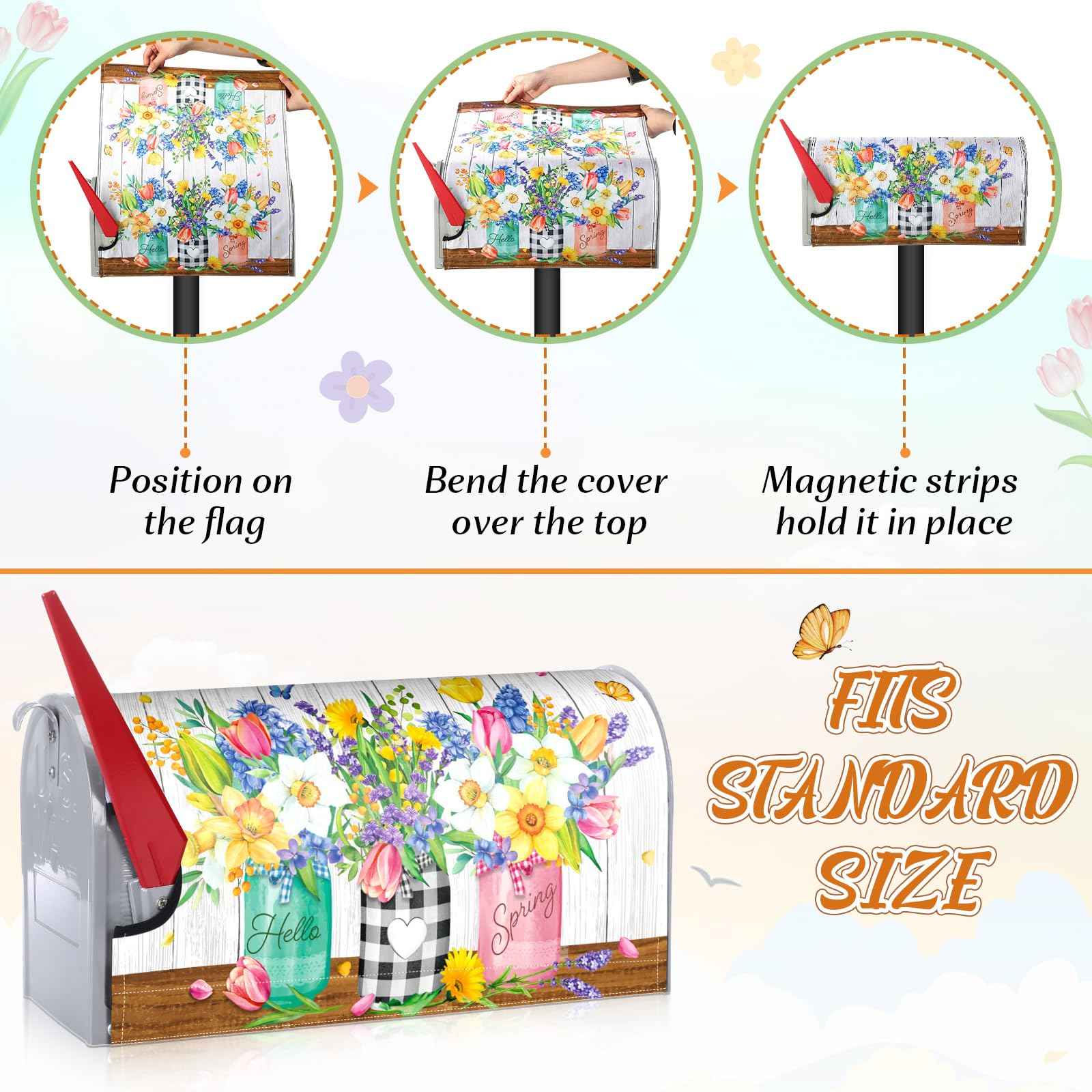 Blosssound 4 Pcs Mailbox Covers Standard Size 18 x 21 Inch Welcome Fall Spring Summer Winter Seasonal Magnetic Mailbox Covers Wraps for Holiday Garden Yard Outdoor Decor(Scarecrow)