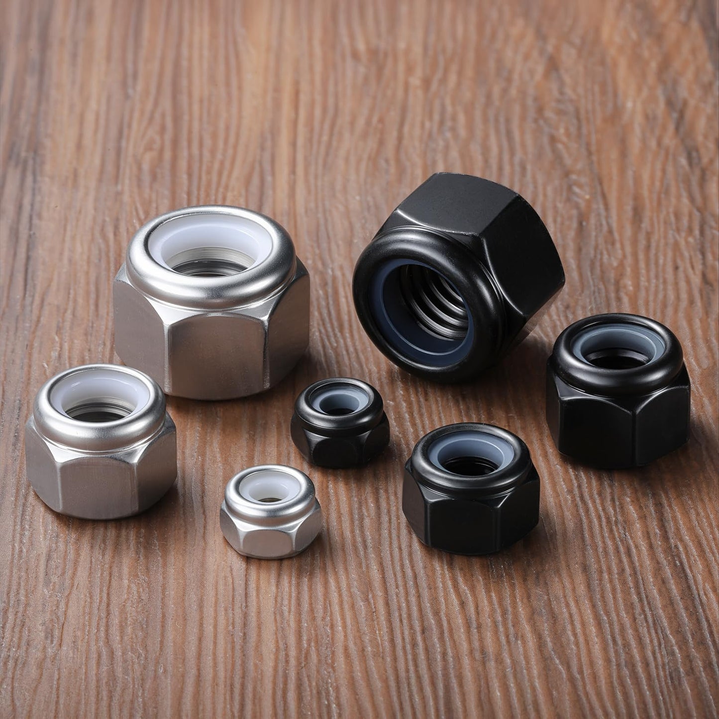 BNUOK 100Pcs 1/4-20 Lock Nuts, Nylon Insert Locknuts 304 Stainless Steel 18-8 SS Black Zinc Plated Self-Locking Nuts, Coarse Thread Hex Nylock Nut